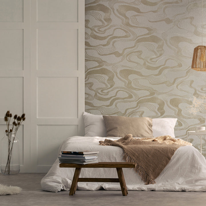 Високоустойчив Тапет Ивици Плат бежово Кумано