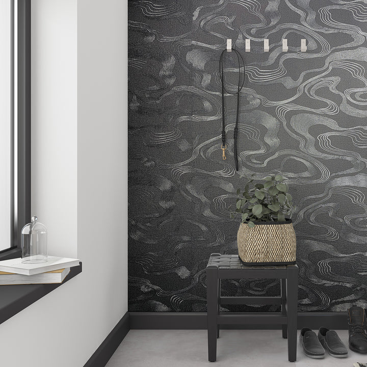 Високоустойчив Тапет Ивици Плат черно Кумано