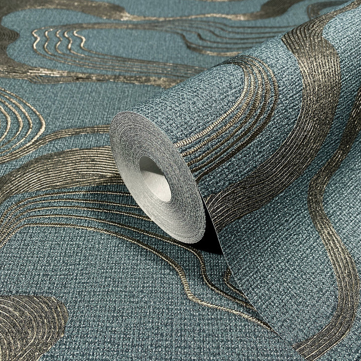 Високоустойчив Тапет Ивици Плат синьо Кумано