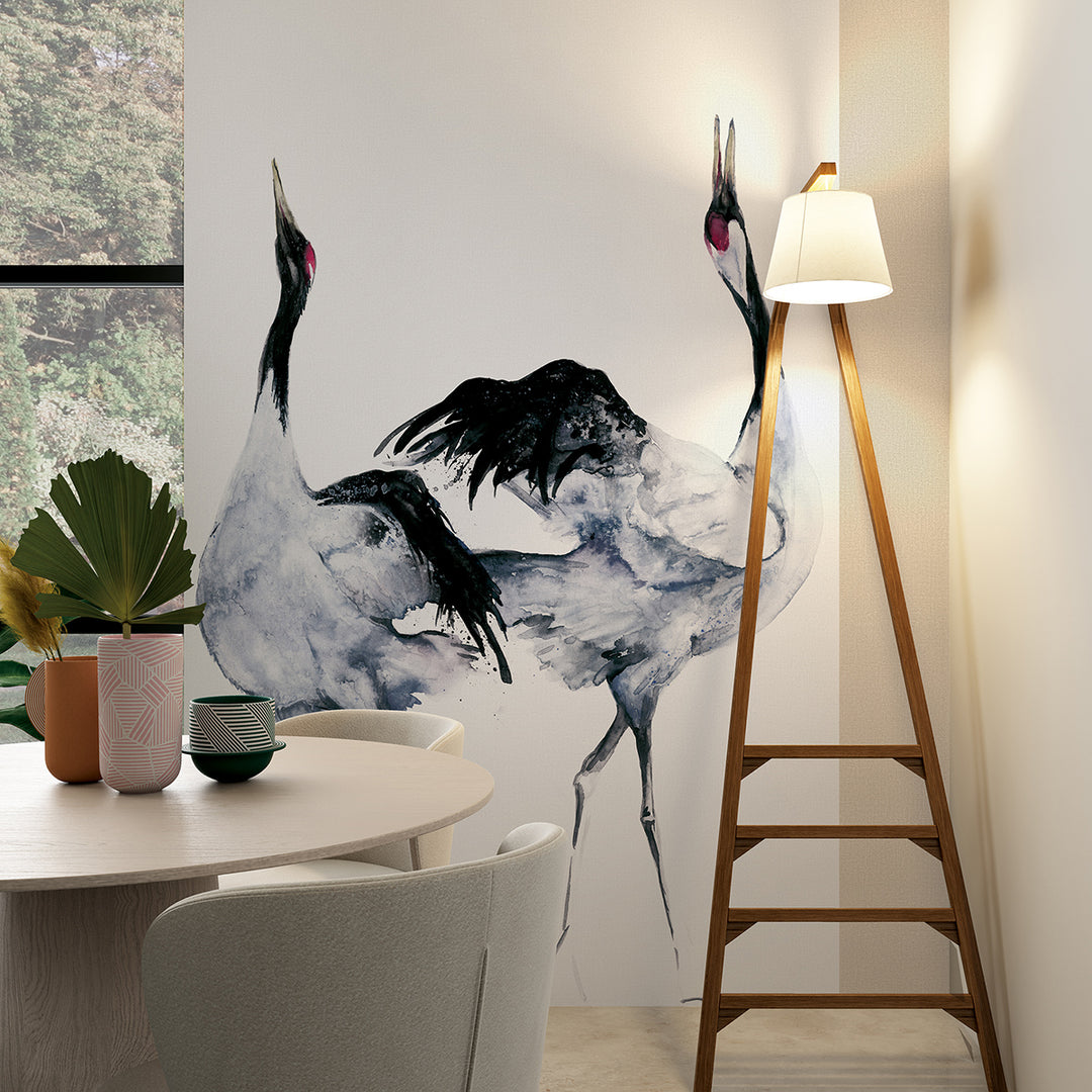 Високоустойчив Тапет-Пано Жерави 2 акварел Бяло 3ч. Кумано