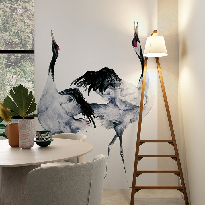 Високоустойчив Тапет-Пано Жерави 2 акварел Бяло 3ч. Кумано