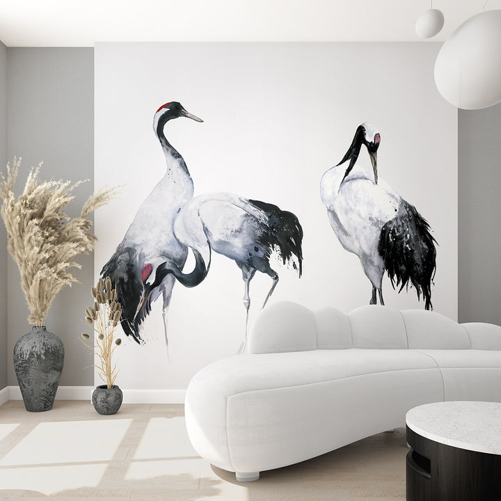 Високоустойчив Тапет-Пано Жерави 2 танц акварел Бяло 3ч. Кумано
