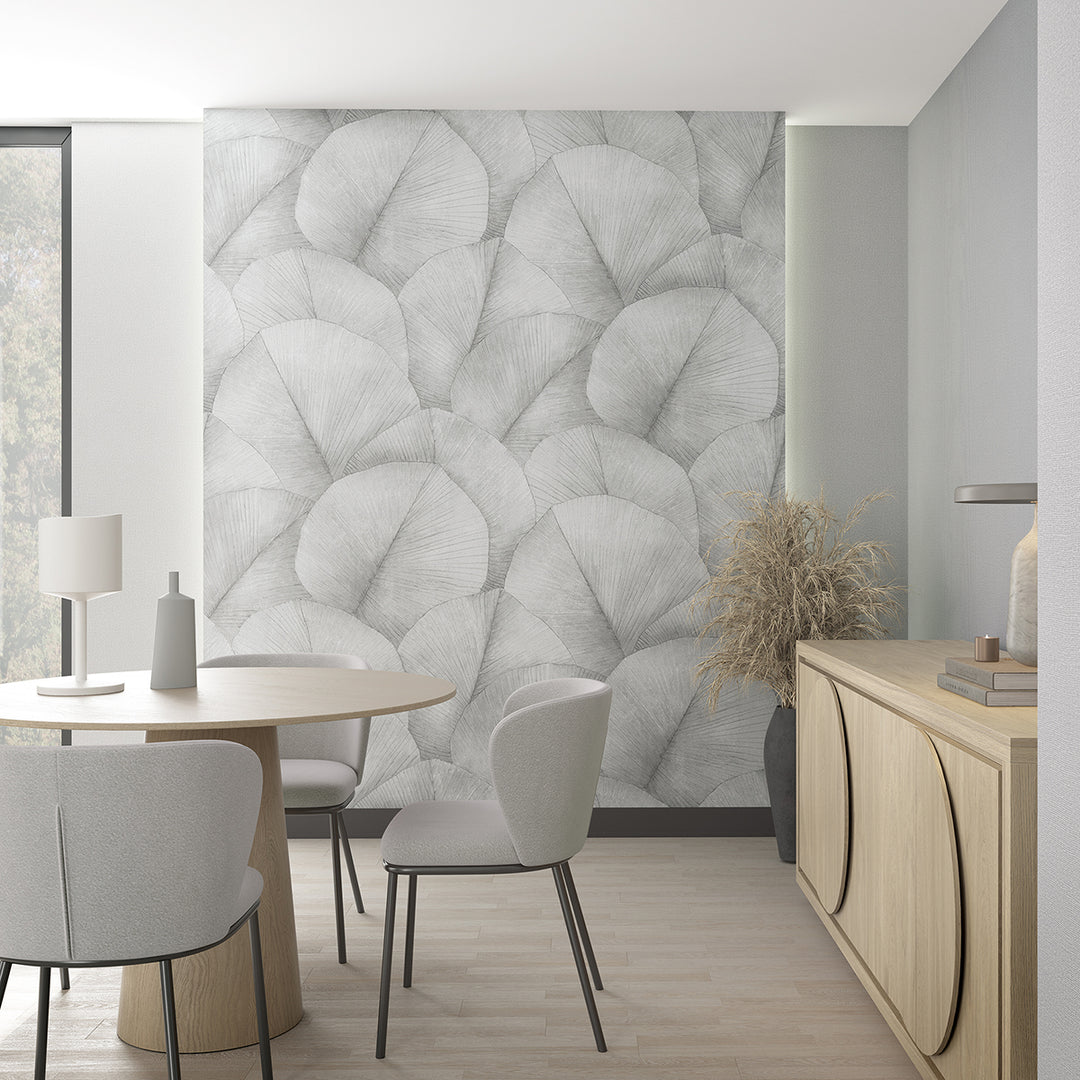 Високоустойчив Тапет-Пано Големи листа Сиво 4ч. Кумано