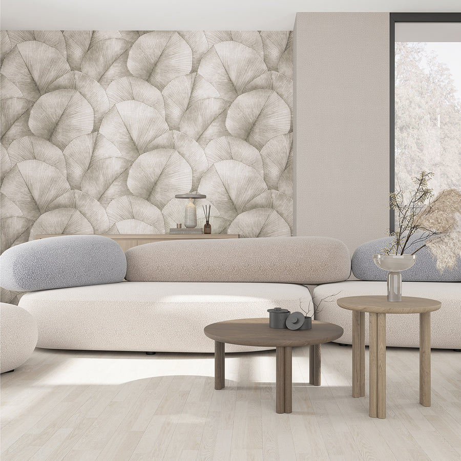 Високоустойчив Тапет-Пано Големи листа Кафяво сиво 4ч. Кумано