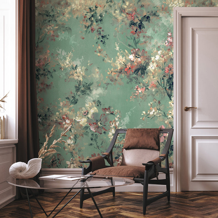 Тапет-Пано Акварелни Цветя Зелено 2.12х2.7 м City Romance