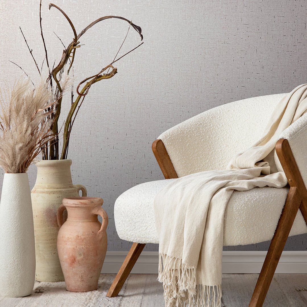 Луксозен текстилен ефект Тапет Едноцветен Сиво сребърно плат City Romance