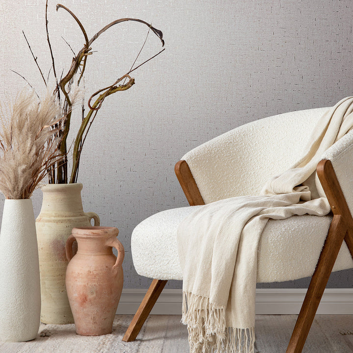 Луксозен текстилен ефект Тапет Едноцветен Сиво сребърно плат City Romance