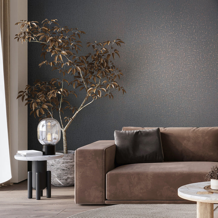 Луксозен текстилен ефект Тапет Едноцветен Сиво черно плат City Romance