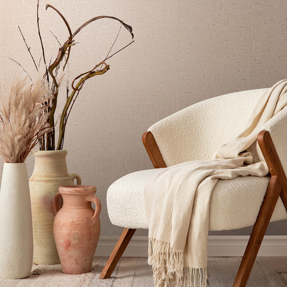 Луксозен текстилен ефект Тапет Едноцветен Бежово златно плат City Romance