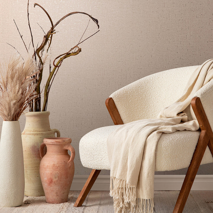 Луксозен текстилен ефект Тапет Едноцветен Бежово златно плат City Romance