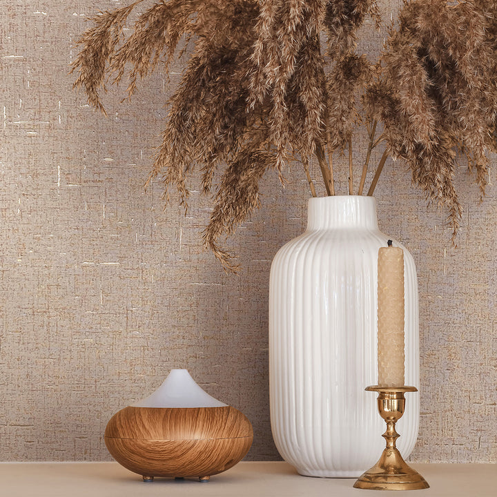 Луксозен текстилен ефект Тапет Едноцветен Бежово златно плат City Romance