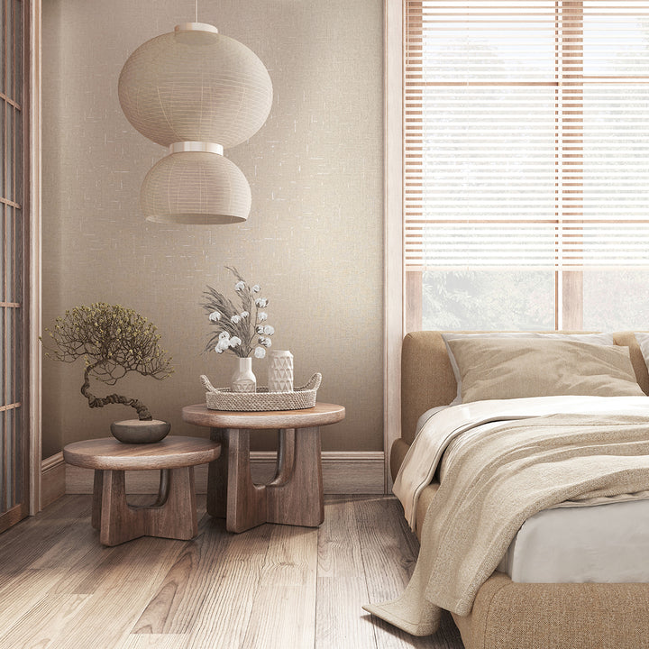 Луксозен текстилен ефект Тапет Едноцветен Светло бежово плат City Romance