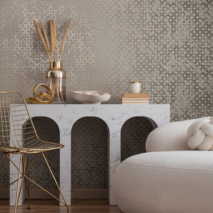 Луксозен Тапет Винтидж Кръгове Сиво бежово City Romance