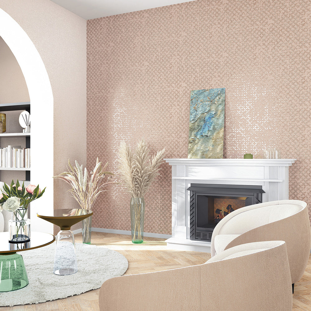 Луксозен Тапет Винтидж Кръгове Бежово розово City Romance