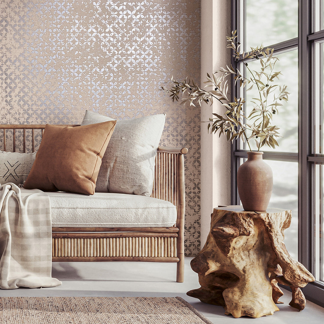 Луксозен Тапет Винтидж Кръгове Бежово розово City Romance