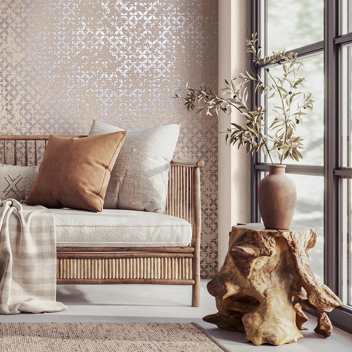 Луксозен Тапет Винтидж Кръгове Бежово розово City Romance