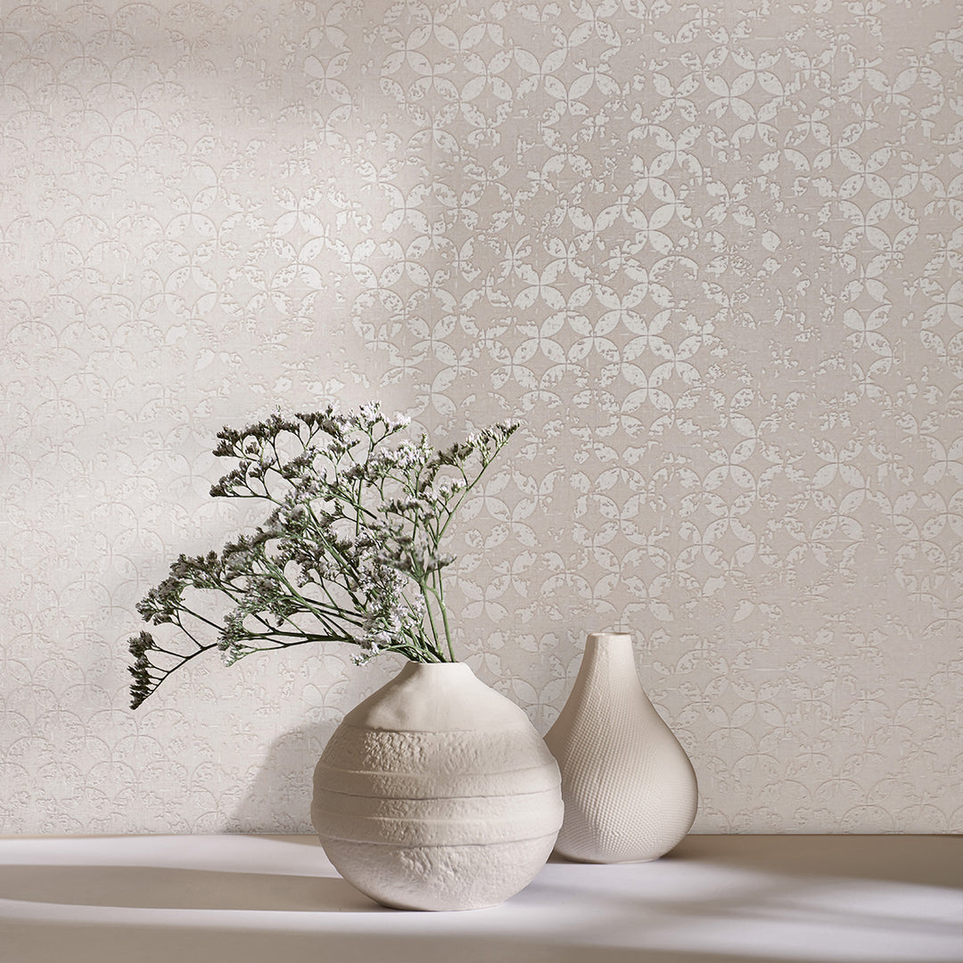 Луксозен Тапет Винтидж Кръгове Сребърно бежово City Romance