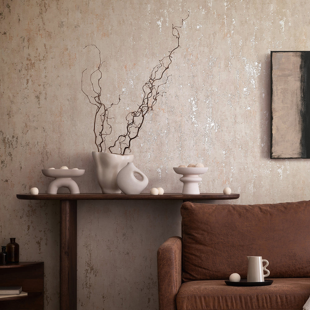 Луксозен Тапет Винтидж мазилка Бежово-медно City Romance