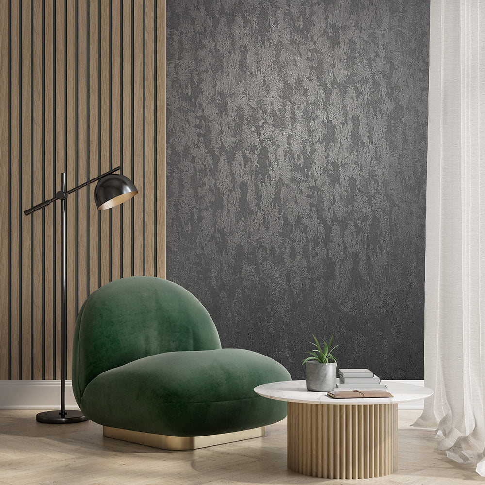 Луксозен копринен ефект Тапет Мазилка Сиво черно City Romance