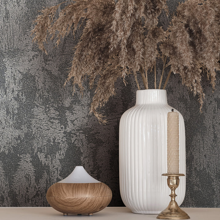 Луксозен копринен ефект Тапет Мазилка Сиво черно City Romance