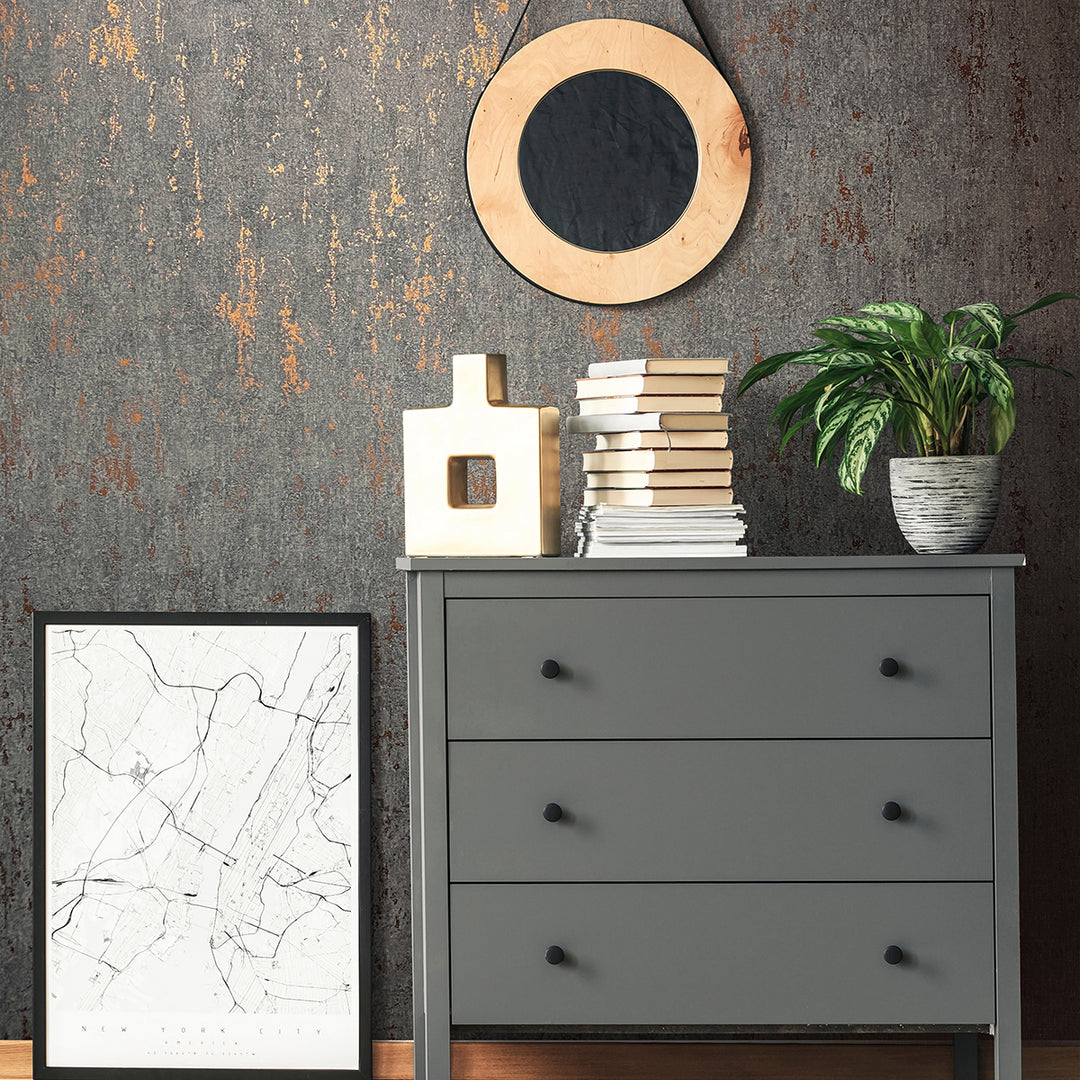 Луксозен Тапет Винтидж мазилка Черно-мед City Romance