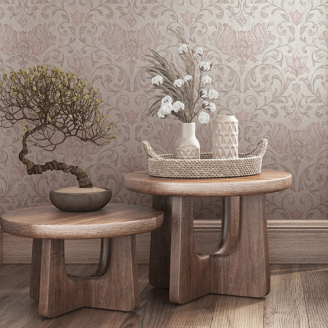 Луксозен Тапет Розови Орнаменти Бежово City Romance