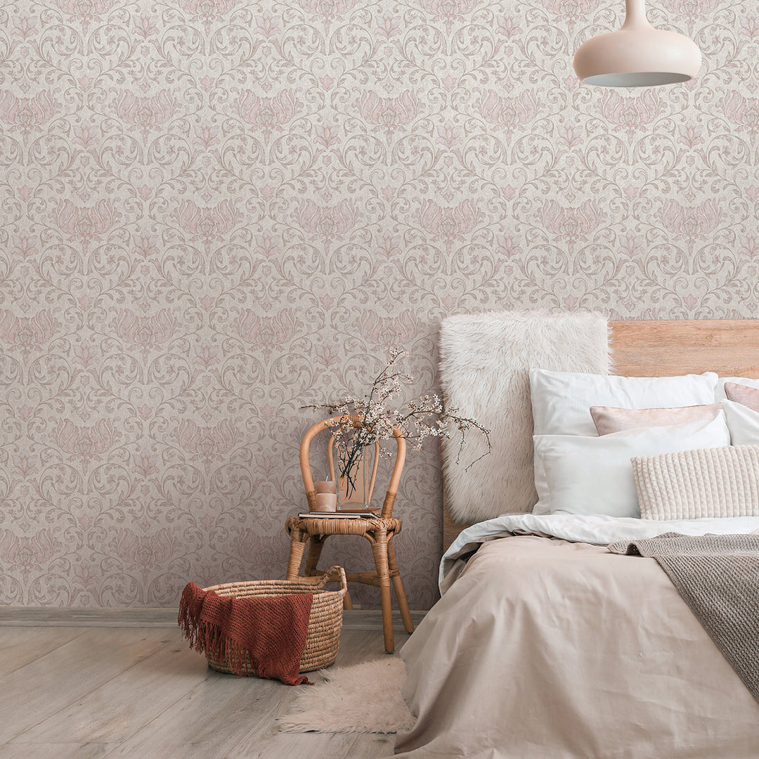 Луксозен Тапет Розови Орнаменти Бежово City Romance