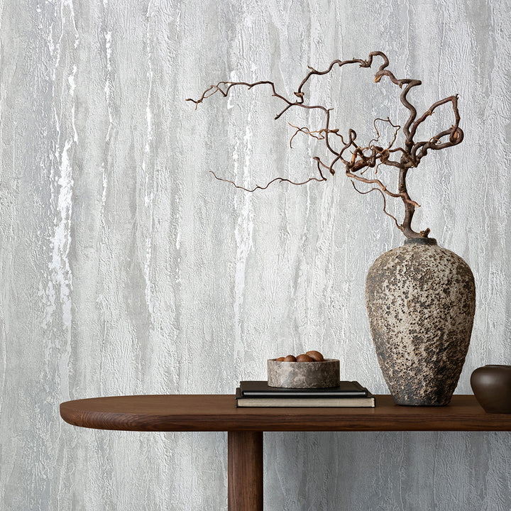 Луксозен Тапет Вертикална мазилка Бежово сребърно City Romance