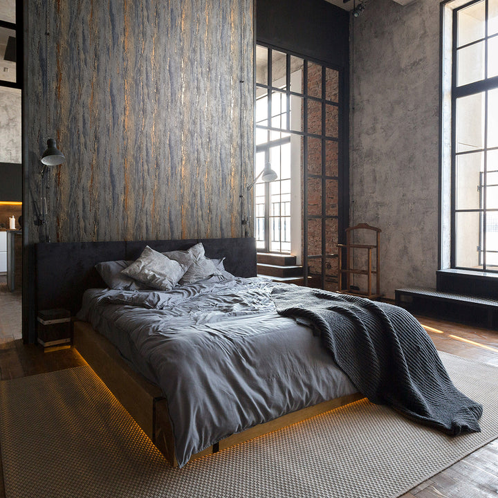 Луксозен Тапет Вертикална мазилка Черно-мед City Romance