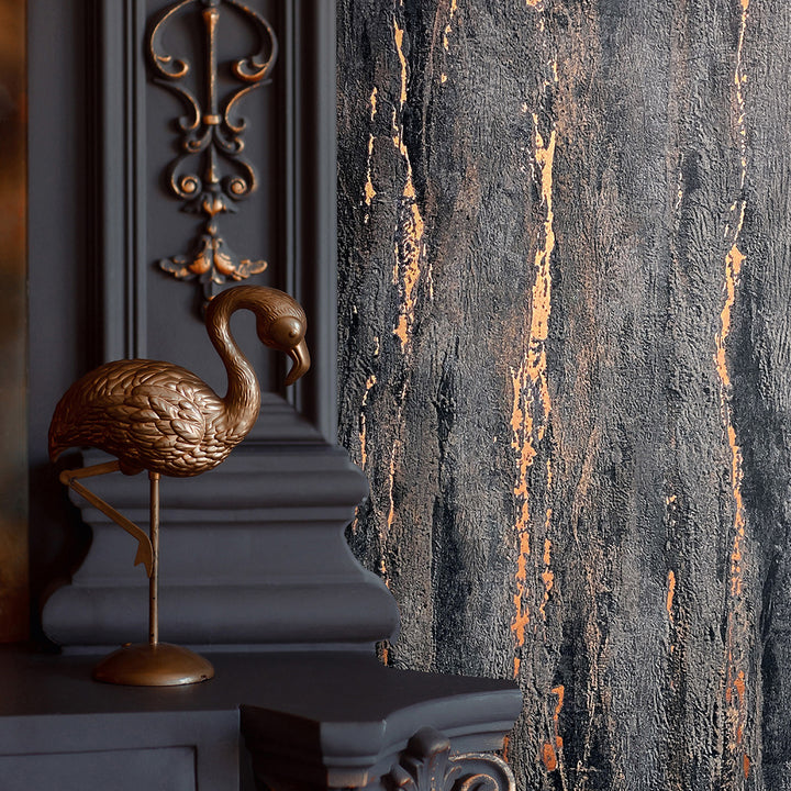 Луксозен Тапет Вертикална мазилка Черно-мед City Romance