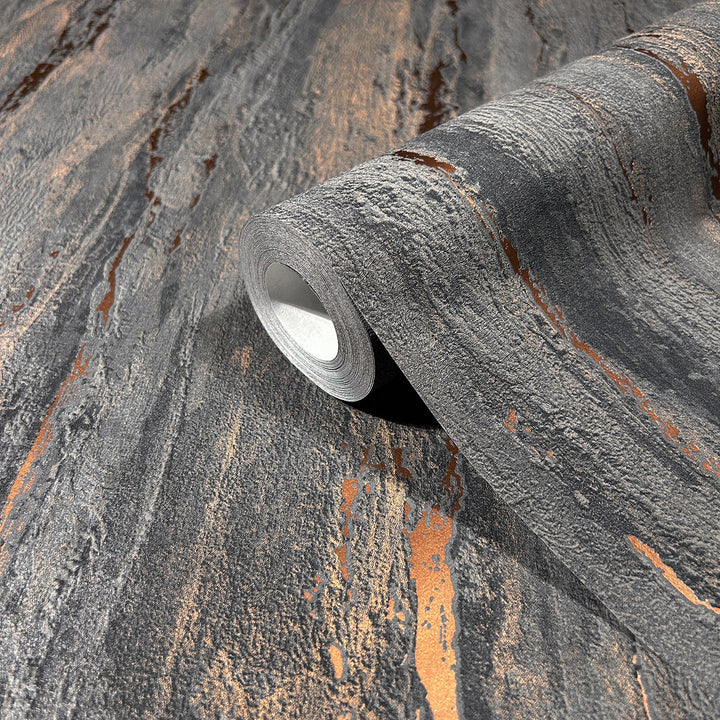 Луксозен Тапет Вертикална мазилка Черно-мед City Romance