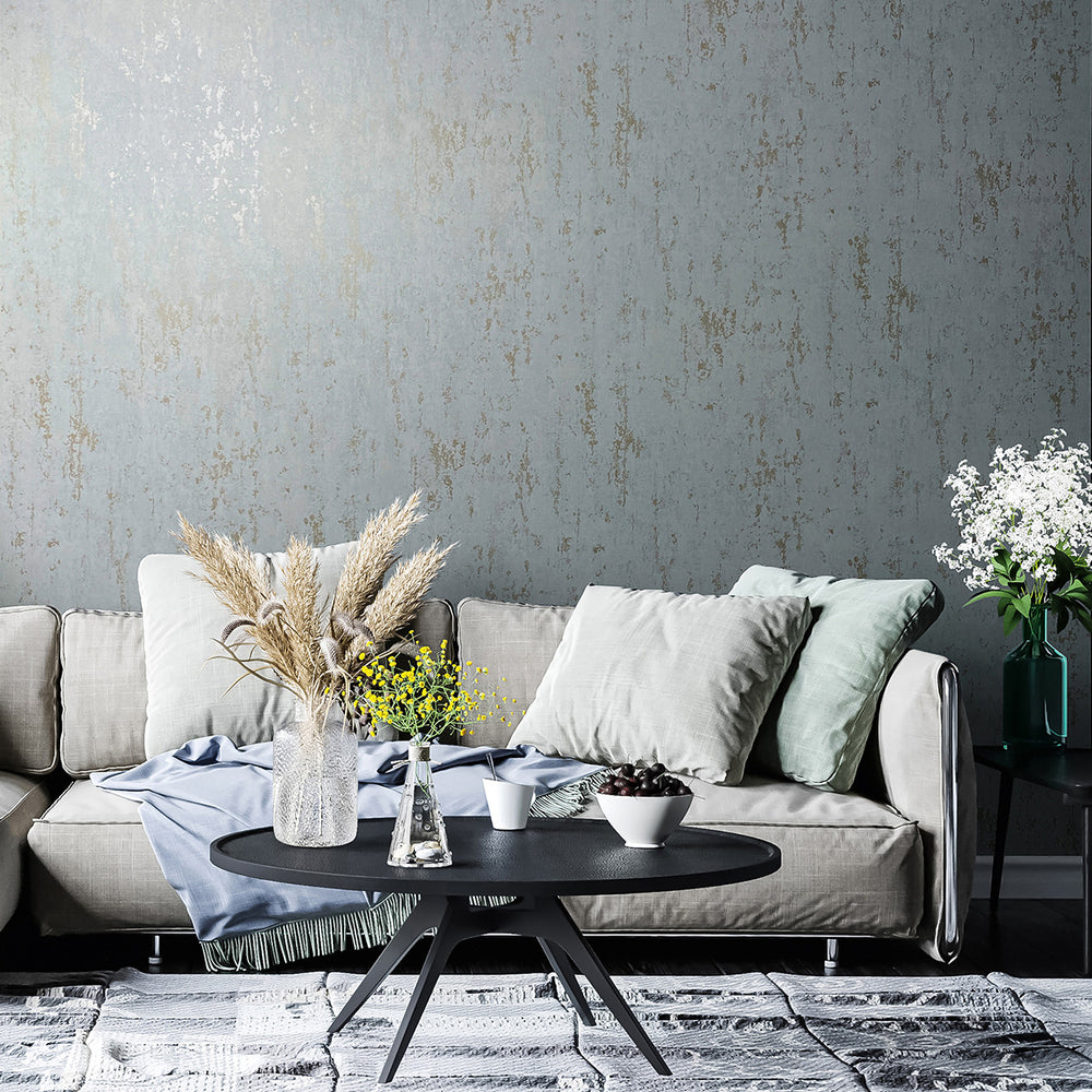 Луксозен Тапет Винтидж мазилка Бледо тюркоазено City Romance