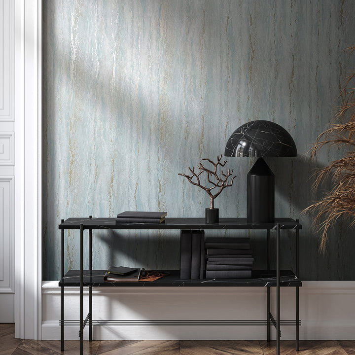 Луксозен Тапет Вертикална мазилка Бледо тюркоазено City Romance