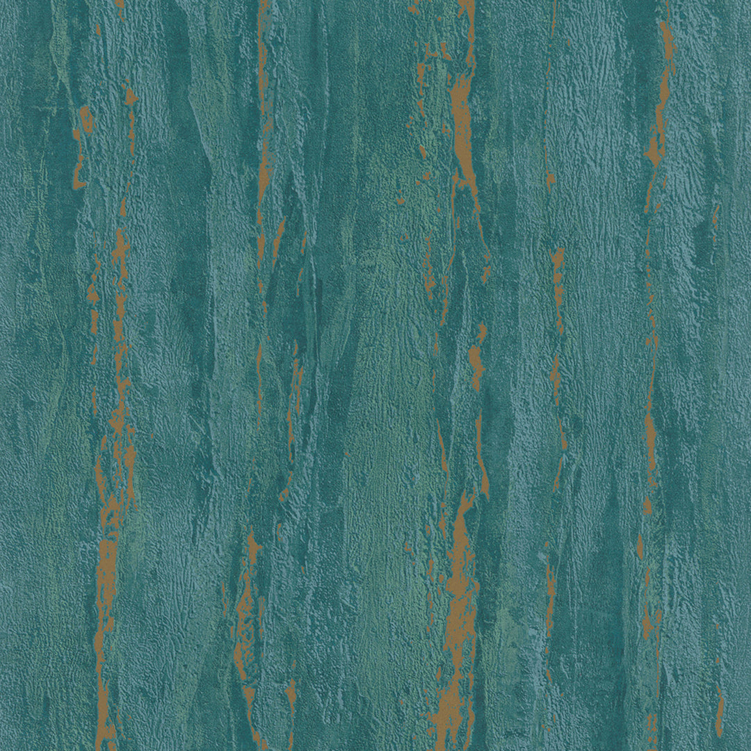 Луксозен Тапет Вертикална мазилка Тюркоазено-златно City Romance