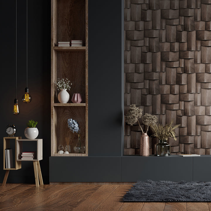 Винилов високоустойчив Тапет 3D Дървено пано Сиво кафяво Timber