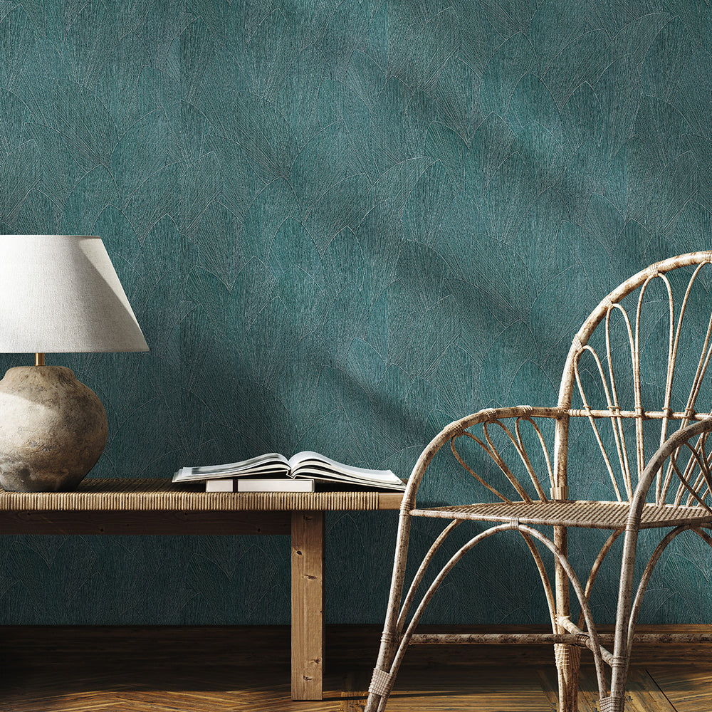 Винилов високоустойчив Тапет Релефни листа Тюркоазено Timber