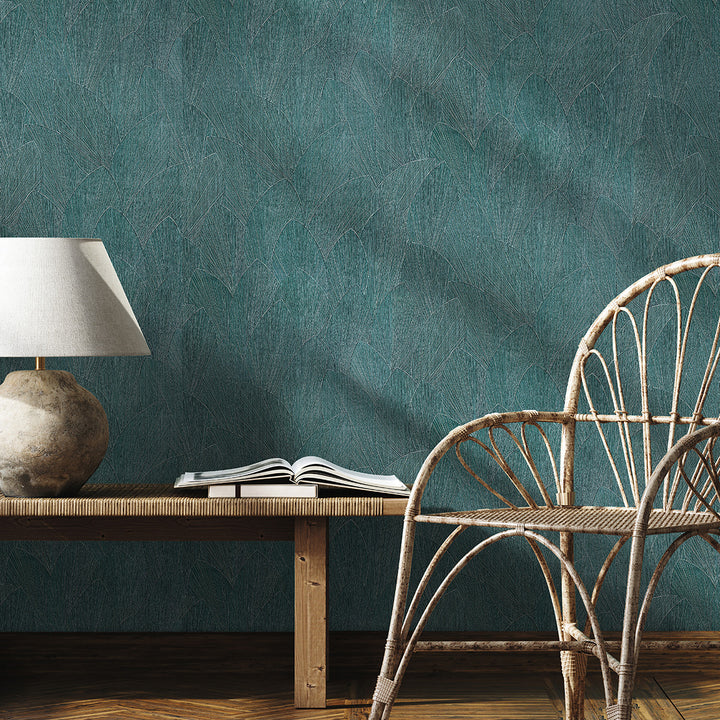 Винилов високоустойчив Тапет Релефни листа Тюркоазено Timber