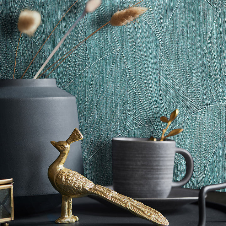 Винилов високоустойчив Тапет Релефни листа Тюркоазено Timber