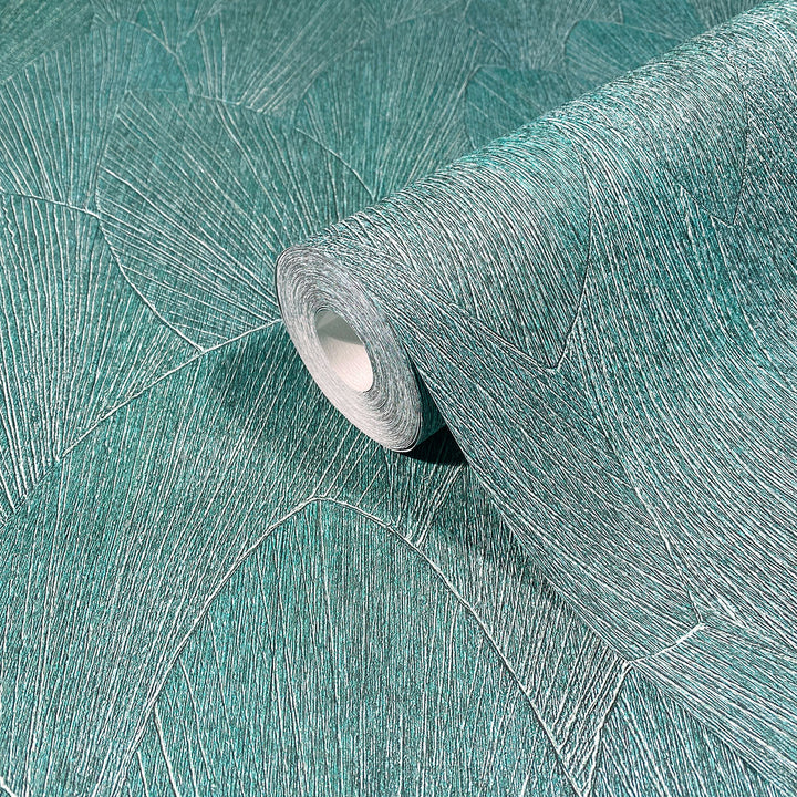 Винилов високоустойчив Тапет Релефни листа Тюркоазено Timber