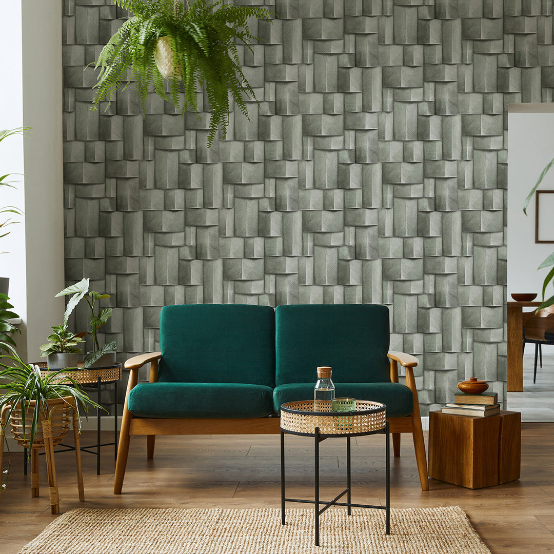 Винилов високоустойчив Тапет 3D Дървено пано Зелено Timber