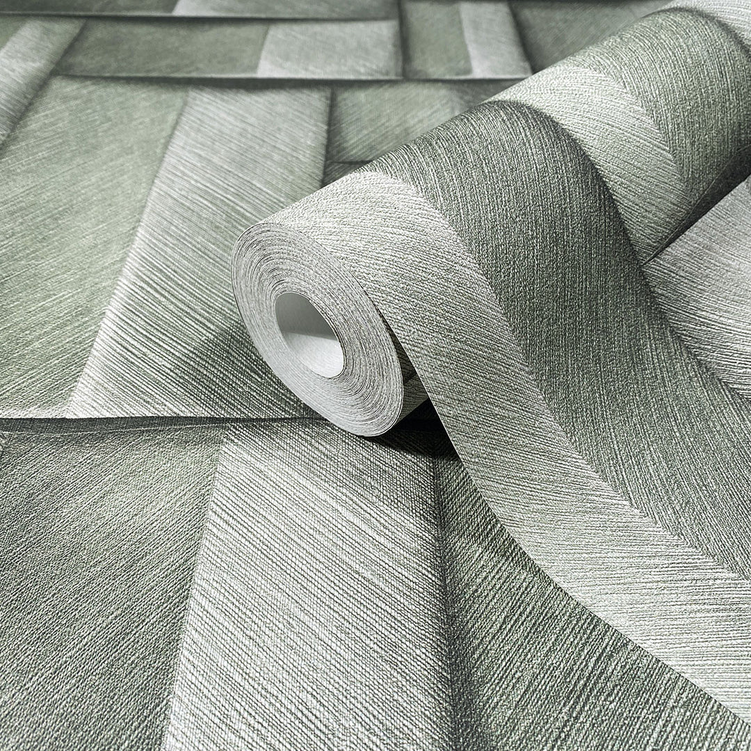 Винилов високоустойчив Тапет 3D Дървено пано Зелено Timber