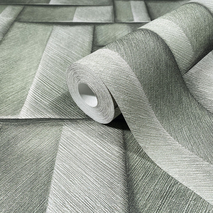 Винилов високоустойчив Тапет 3D Дървено пано Зелено Timber