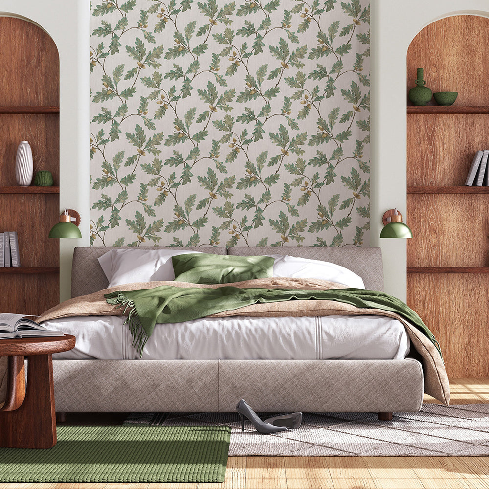 Винилов високоустойчив Тапет Дъбови листа Зелено Timber