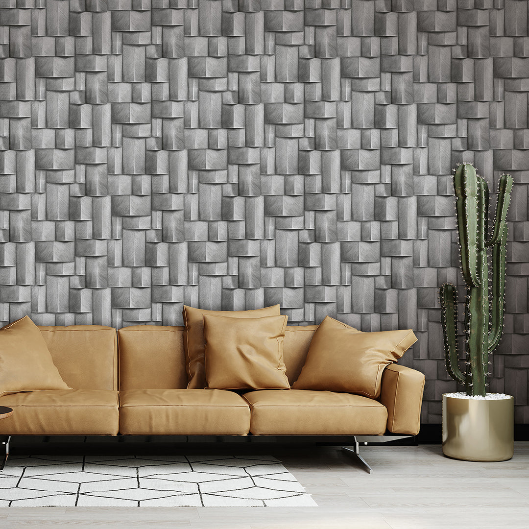 Винилов високоустойчив Тапет 3D Дървено пано Сиво Timber