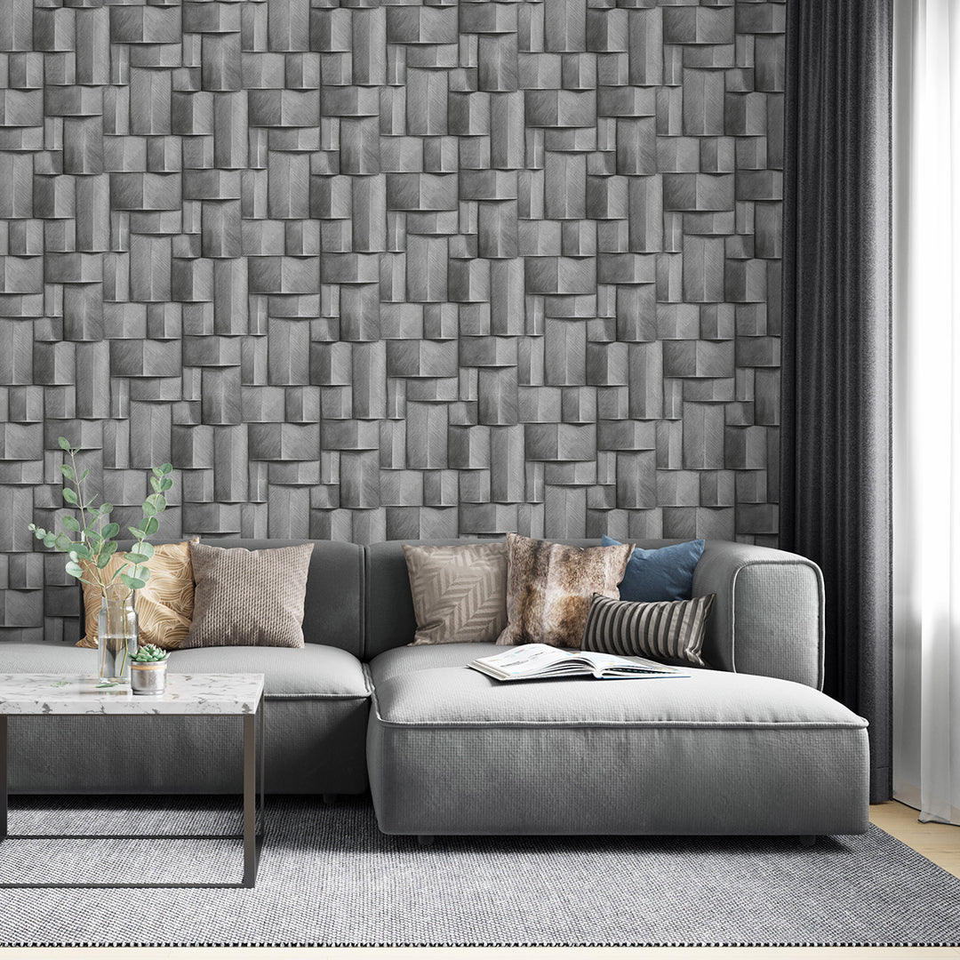 Винилов високоустойчив Тапет 3D Дървено пано Сиво Timber