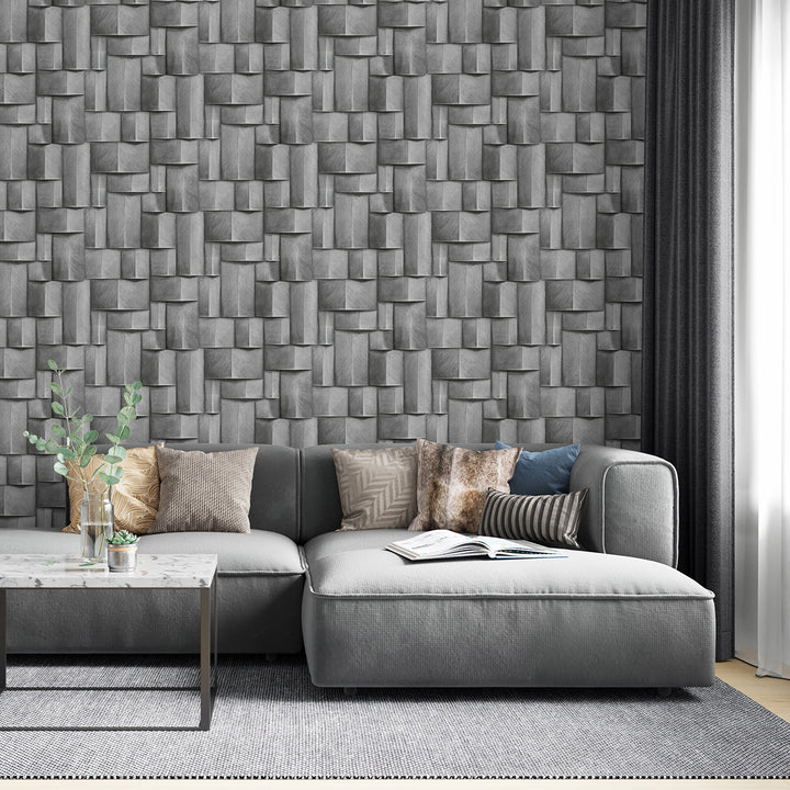 Винилов високоустойчив Тапет 3D Дървено пано Сиво Timber