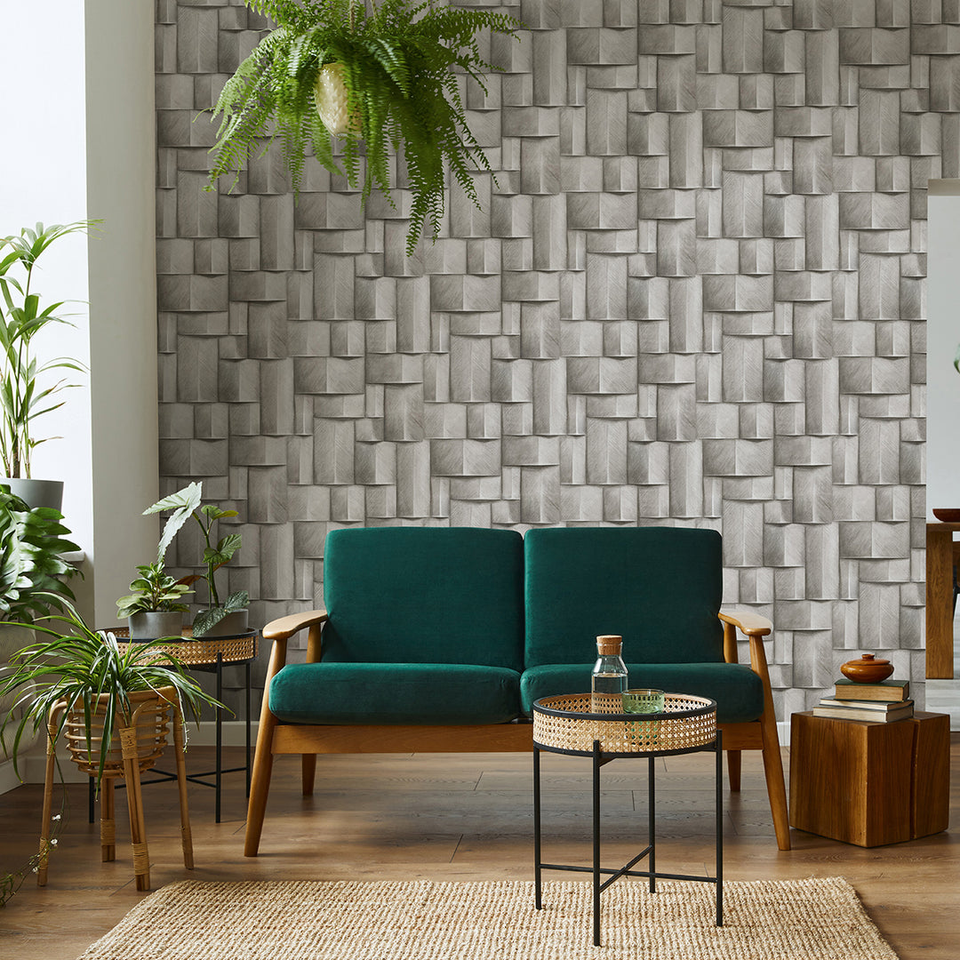 Винилов високоустойчив Тапет 3D Дървено пано Бежово сиво Timber