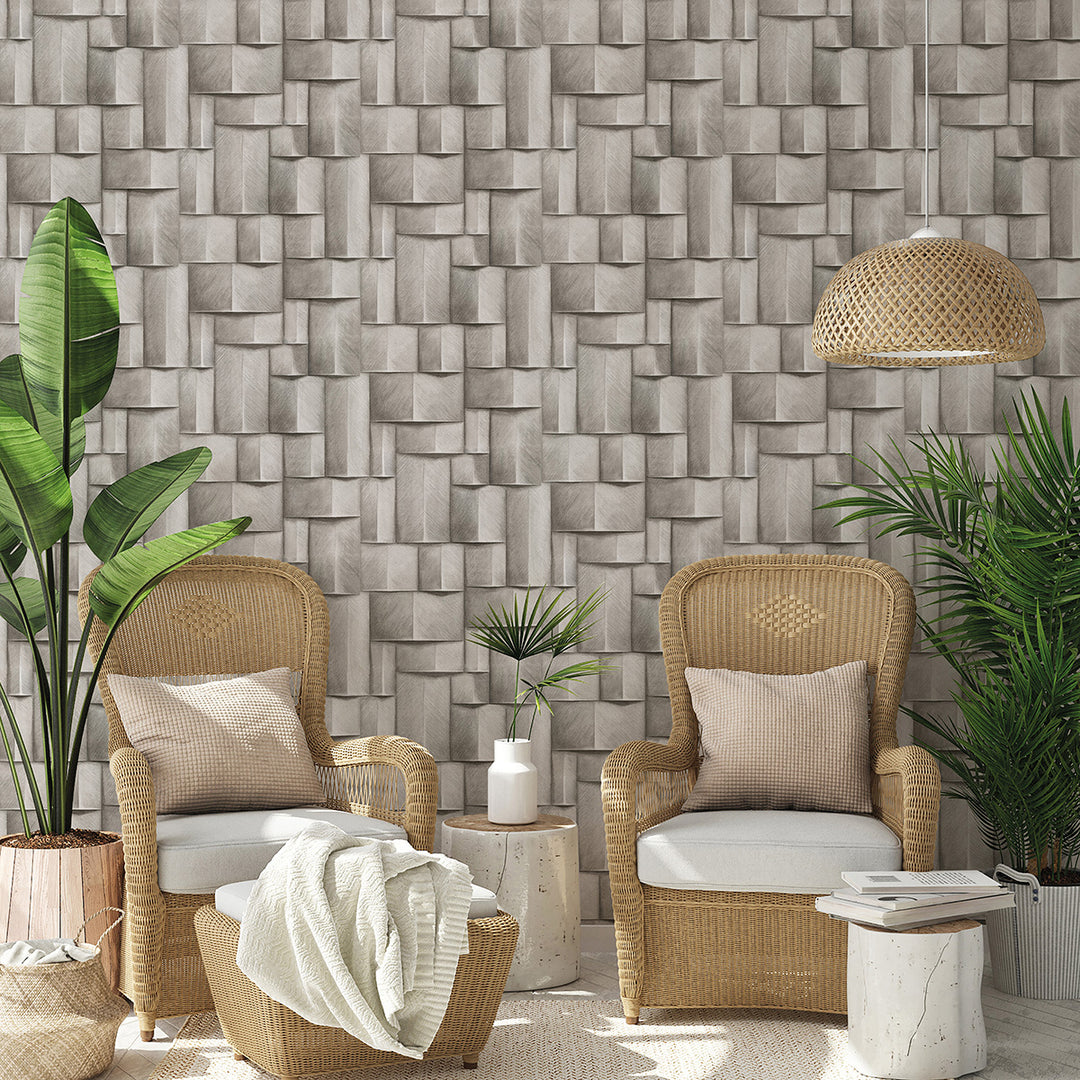 Винилов високоустойчив Тапет 3D Дървено пано Бежово сиво Timber