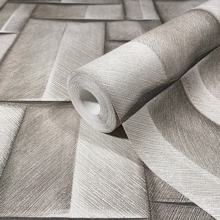 Винилов високоустойчив Тапет 3D Дървено пано Бежово сиво Timber