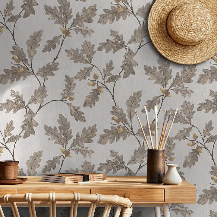 Винилов високоустойчив Тапет Дъбови листа Жълтокафяво Timber